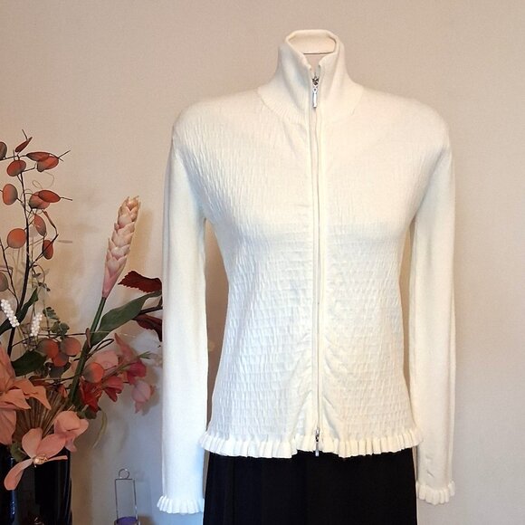 NWT White Knit Zip-Up Long Sleeves Cardigan Knitwear Ladies Sweater - Picture 1 of 6
